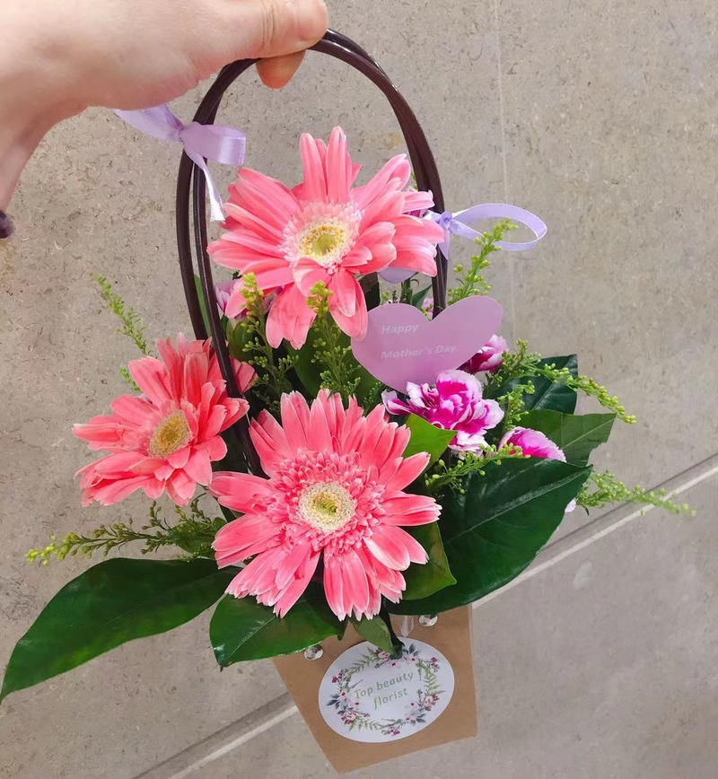 太陽菊康乃馨手提花盒(細)