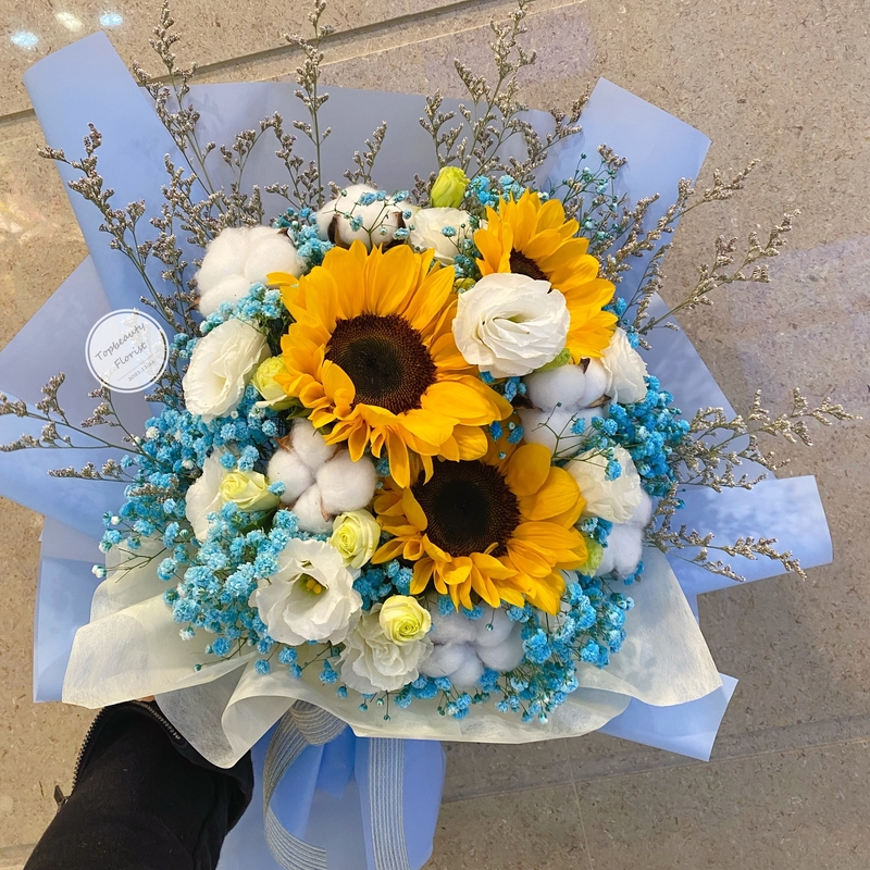 3枝向日葵棉花花束(3sunflowers bouquet)